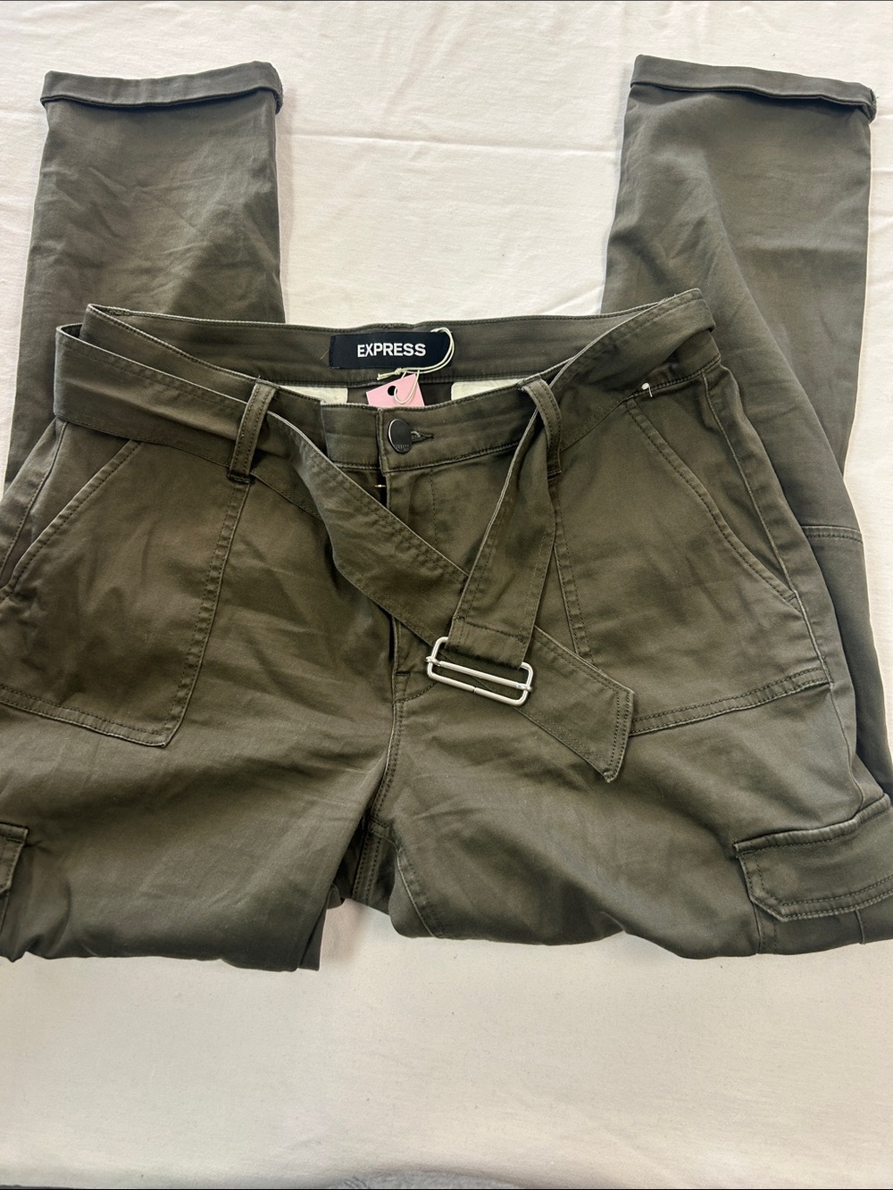 Express Women's Olive Utility Cargo Shorts with Belt